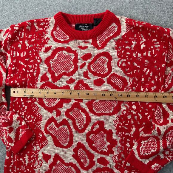 Vintage Rainbow Ridge Animal Print Sweater Women's Small Red Knit Crew Neck - Picture 7 of 8
